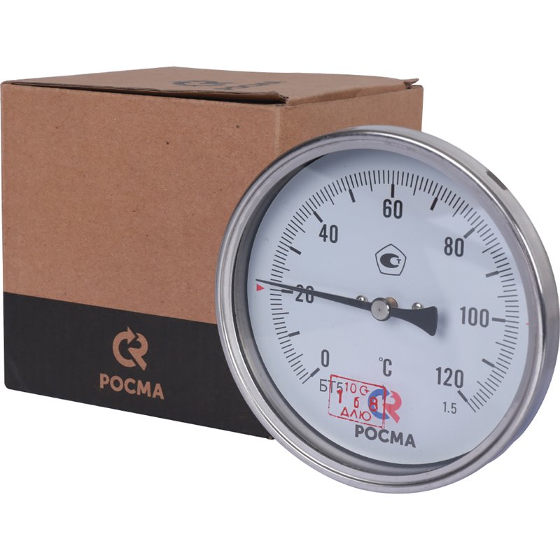 Термометр биметаллический с погружной гильзой 0-120'C 1/2" х 63мм/50мм РОСМА